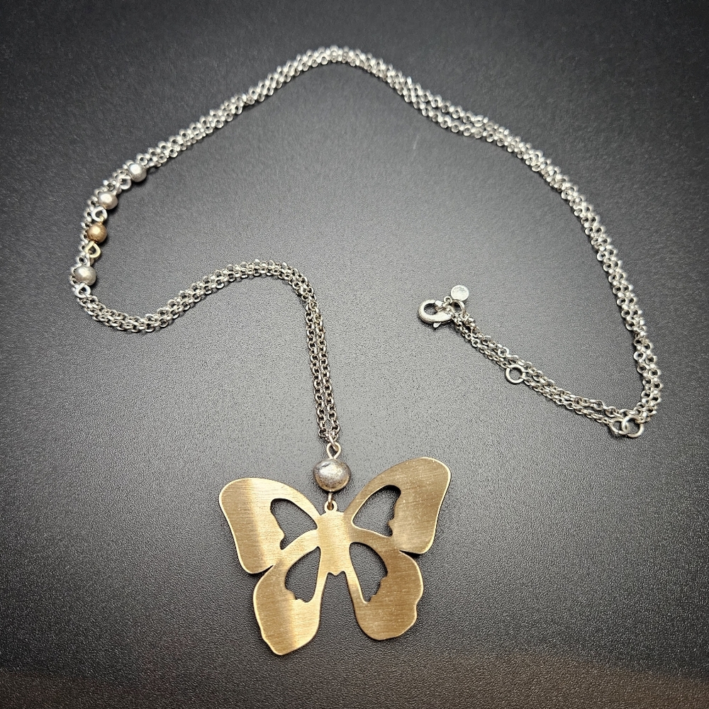 J.Jill Dancing Petals Butterfly Pendant Necklace Two-Tone - Picture 2 of 6